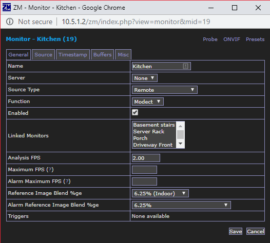 Zoneminder настройка usb камеры