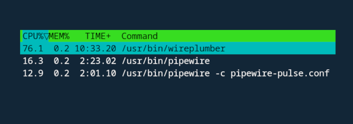 CPU Terminal with wireplumber using high cpu